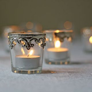 set of two silver and glass tea light holders by the wedding of my dreams