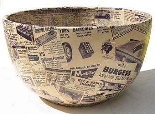 decoupage bowl in 1960's car magazine by bombus