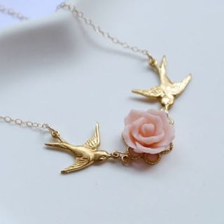 birds and rose necklace by maria allen boutique