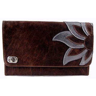 camel leather fleur clutch by freeload leather accessories