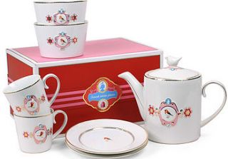 white and pink love birds tea set by fifty one percent
