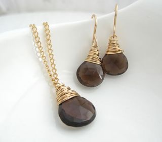smoky quartz necklace and earring set by sarah hickey