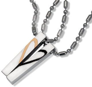 His and Hers "Love is Believe" Matching Polished Stainless Steel Pendant Necklace Love Is Believe Pendant Jewelry