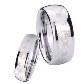 His and Hers 2pcs Tungsten Irish Claddagh Silver Dome Ring Set Size 4, 7 Jewelry