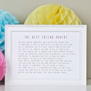 best friend advert poem print by bespoke verse
