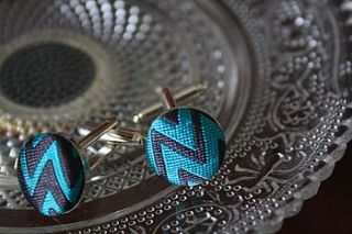 turquoise and grey silk cufflinks by je vous en prie