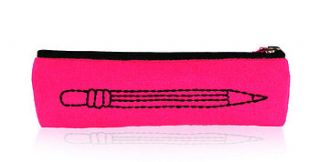 embroidered skinny pink pencil case by sewlomax