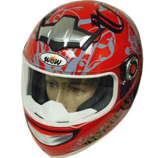 Motorcycle Street Bike Size Adjustable Full Face Helmet Red Automotive