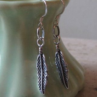 sterling silver feather pendant earrings by ava mae designs