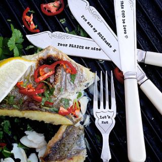 personalised vintage fish knife and fork set by la de da living