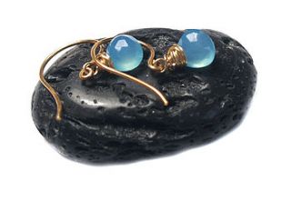 tiny blue chalcedony gold vermeil earrings by prisha jewels