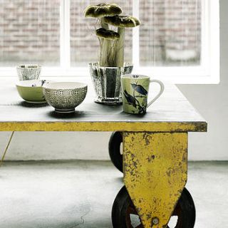 industrial coffee table on wheels by out there interiors