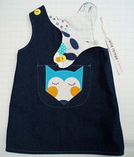 fox face denim reversible pinafore by wild things funky little dresses