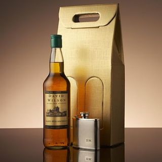 personalised whisky with engraved hip flask by intervino