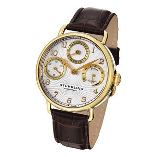 Stuhrling Original Men's Coronate Gold Tone Leather Strap Mechanical Watch Stuhrling Original Men's Stuhrling Original Watches