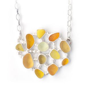 yellow sea glass cluster pendant by tania covo