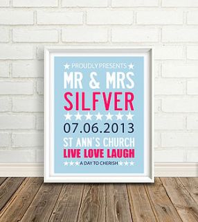 mr & mrs personalised wedding print by i love art london