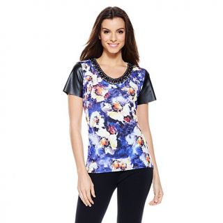 Sharif Floral Print Top with Beading and Luxe Sleeve