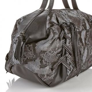 Chi by Falchi Etched Leather Python Print Lace Up Satchel