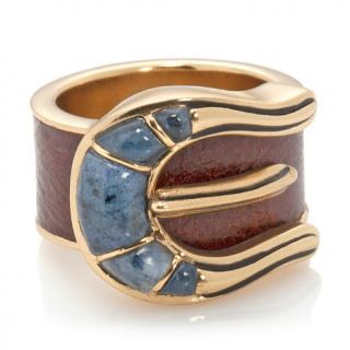 Studio Barse Gemstone Bronze and Leather "Buckle" Ring