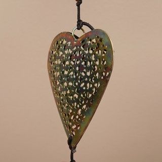 Iron and Glass Hearts Hanging Art (India) Garden Accents