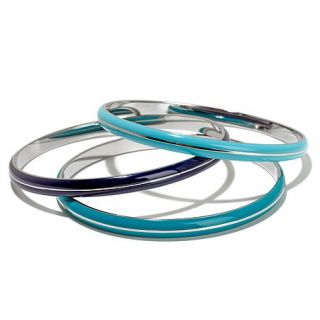Stately Steel Set of Three Skinny Enamel 8" Bangle Bracelets