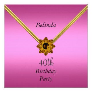 Women 40th Birthday Party Pink Gold  Invitation