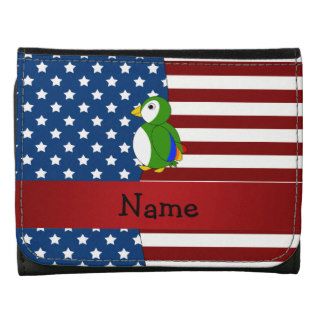 Personalized name Patriotic parrot Leather Trifold Wallet