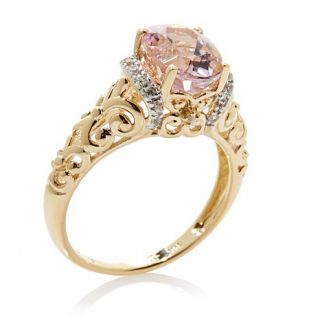 Victoria Wieck 2.12ct Oval Kunzite and White Zircon 14K Open Metalwork Ring