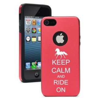 Apple iPhone 5 5S Red 5D248 Aluminum & Silicone Case Cover Keep Calm and Ride On Horse Cell Phones & Accessories