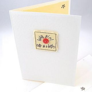 personalised new baby 'cute as a button' handmade card by wild bluebell