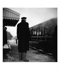 railway guard, black and white print by paul cooklin