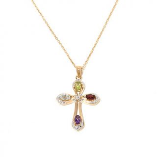 .86ct Multigemstone and Diamond Accent Goldtone Cross Pendant with 18" Chain