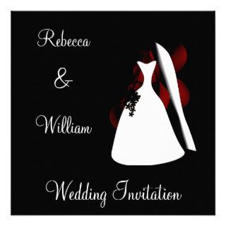 Black White & Red Modern Wedding Dress Invite Personalized Invitation