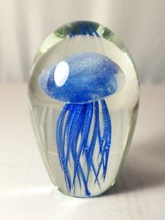 Murano Design Mouth Blown Glass Art Sapphire Jellyfish Handmade Art Glass Paperweight Pw 245   Prints