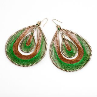 Green and Brown Silk Thread Earrings (India) Earrings