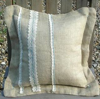 handmade linen and lace cushion by shingle mile