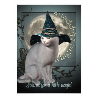 Magical White Cat Medium Halloween Invitation
