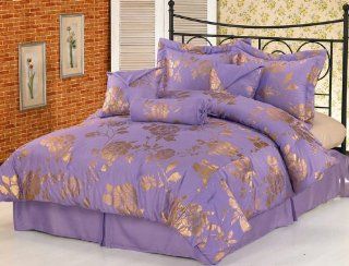 11Pcs Lavender Floral Metallic Bed in a Bag Set Queen  