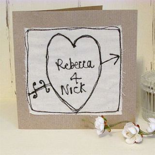 personalised embroidered love heart card by edamay