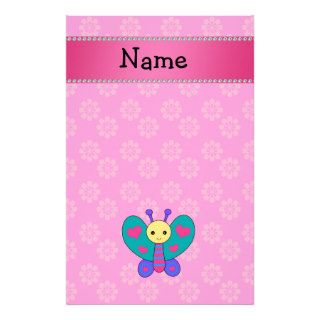 Personalized name butterfly pink flowers customized stationery