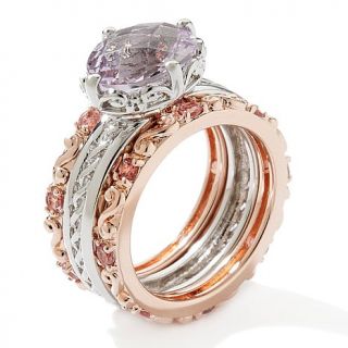 Victoria Wieck 2.2ct Pink Amethyst and Gemstone 2 Tone 3 piece Ring Set
