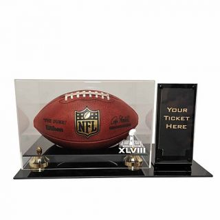 Super Bowl XLVIII Deluxe Football and Ticket Display Case