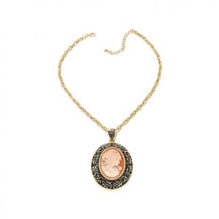 AMEDEO NYC® "Dipinto" Enamel Framed Handcarved Cameo Pendant with Cable Lin