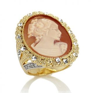 Amedeo NYC Cornelian Cameo Scalloped Crystal Frame Ring   25mm