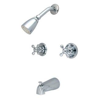 Kingston Brass KB241AX Twin Handle Tub and Shower Faucet with Decor Cross Handle, Polished Chrome    