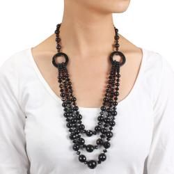 800ct TGW Black Agate and Crystal Bead 3 strand Necklace Gemstone Necklaces