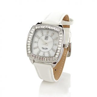 Victoria Wieck Crystal Baguette Metallic Leather Strap Watch