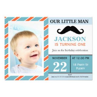 Little Man Mustache Birthday Party Invitation