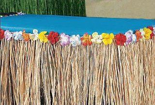 NATURAL RAFFIA FLOWERED TABLE SKIRT   Tablecloths